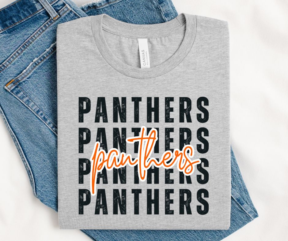 Panthers - Orange/Black (Stacked Distressed Mascots) - DTF