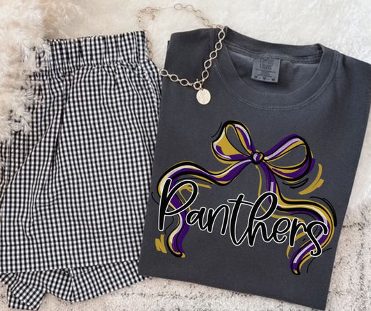 Panthers - Purple/Vegas Gold (Ribbon Sports Bow School Spirit) - DTF