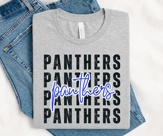 Panthers - Royal Blue/Black (Stacked Distressed Mascots) - DTF
