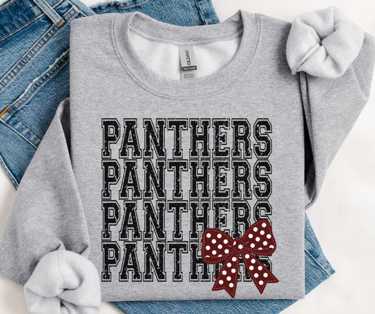 Panthers - Black/Maroon (Distressed Stacked Mascot Bow) - DTF