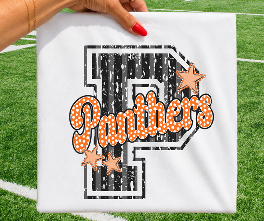 Panthers - Black/Orange (Varsity Stripes & Dots Mascot) - DTF