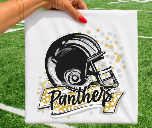 Panthers - Black/Vegas Gold (Polka Dot Scrimmage Mascot) - DTF
