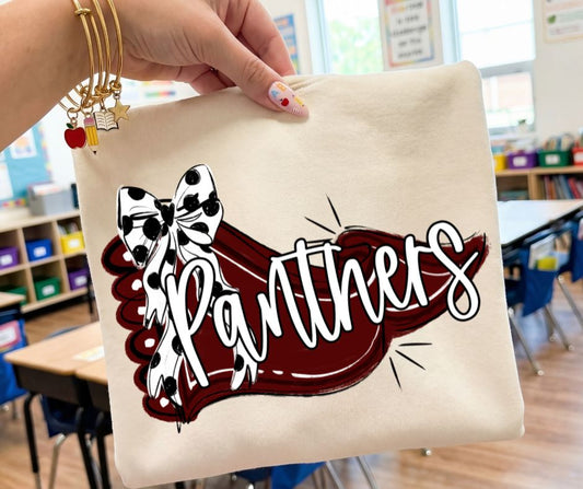 Panthers - Maroon/White (Scalloped Pennant Bow Accent Mascot) - DTF