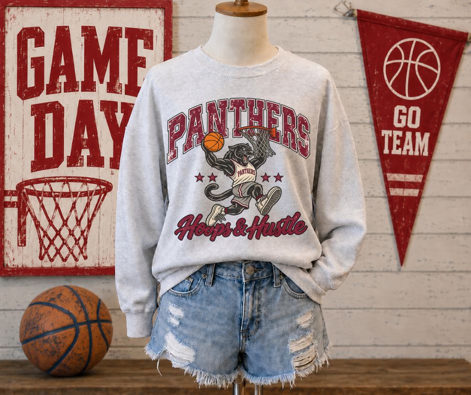 Panthers - Maroon (Hoops & Hustle Basketball Mascot) - DTF
