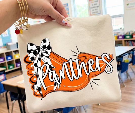 Panthers - Orange/Black (Scalloped Pennant Bow Accent Mascot) - DTF