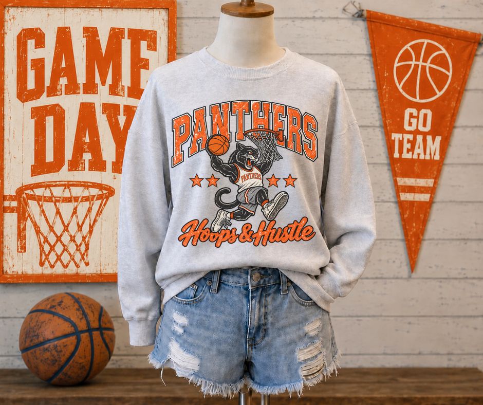 Panthers - Orange (Hoops & Hustle Basketball Mascot) - DTF