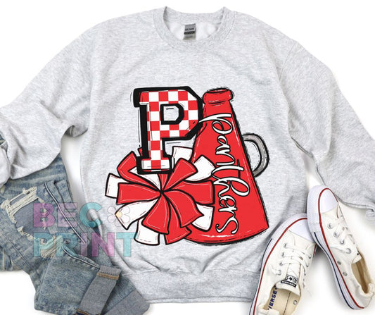 Panthers - Red (Cheer Initial Pom Megaphone Mascot) - DTF