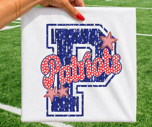 Patriots - Navy/Red (Varsity Stripes & Dots Mascot) - DTF