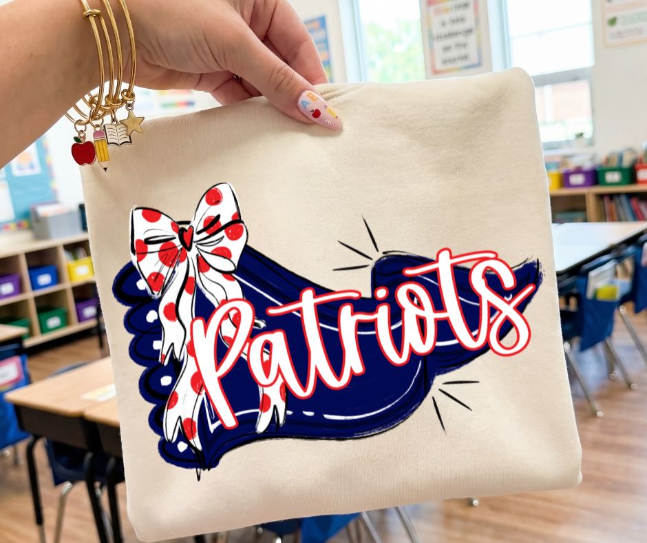 Patriots - Red/Navy (Scalloped Pennant Bow Accent Mascot) - DTF