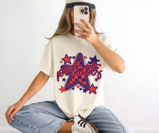 Patriots - Navy/Red (BW Checkered Stars Mascot) - DTF