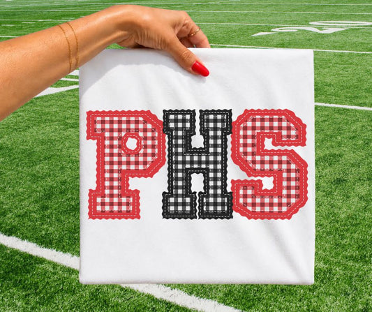 PHS - Red/Black gingham (Letterman Stitch School Letters) - DTF