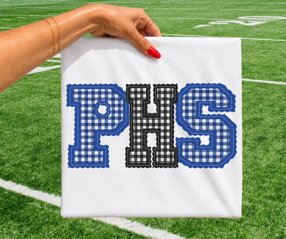 PHS - Royal Blue/Black gingham (Letterman Stitch School Letters) - DTF