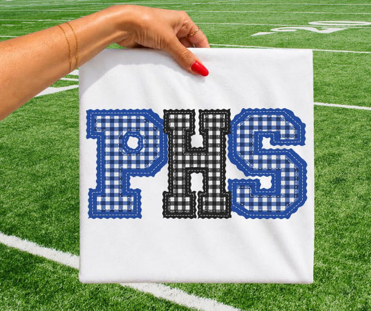 PHS - Royal Blue/Black gingham (Letterman Stitch School Letters) - DTF