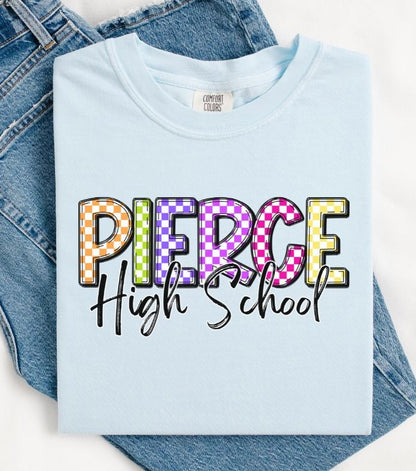 Pierce High School (Colorful Checked School Name) - DTF