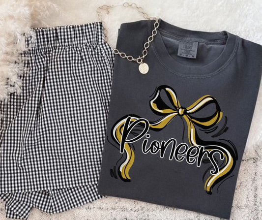 Pioneers - Vegas Gold/Black (Ribbon Sports Bow School Spirit) - DTF