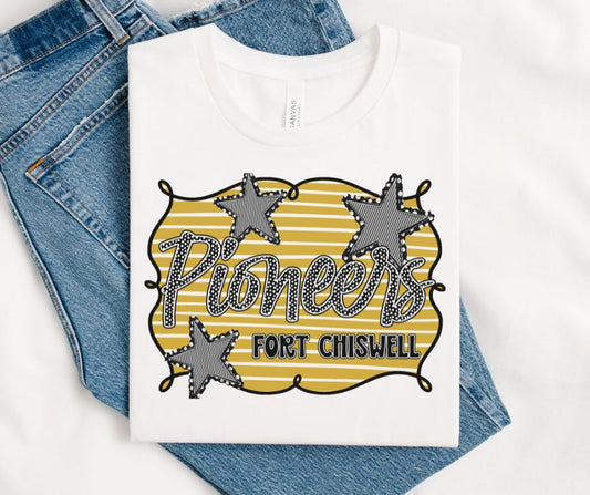 Pioneers - Fort Chiswell Vegas Gold/Black (School Spirit Framed Mascot) - DTF