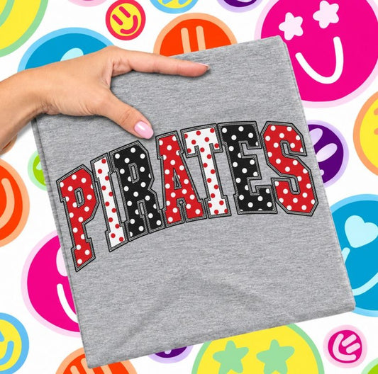Pirates - Red/Black (Sketched Arch Polka Dot Mascots) - DTF