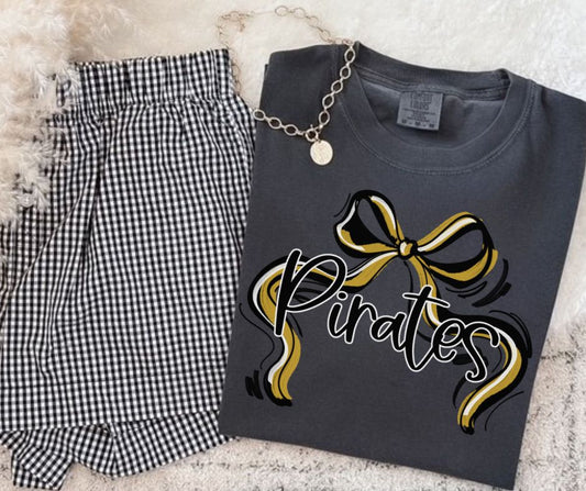 Pirates - Vegas Gold/Black (Ribbon Sports Bow School Spirit) - DTF