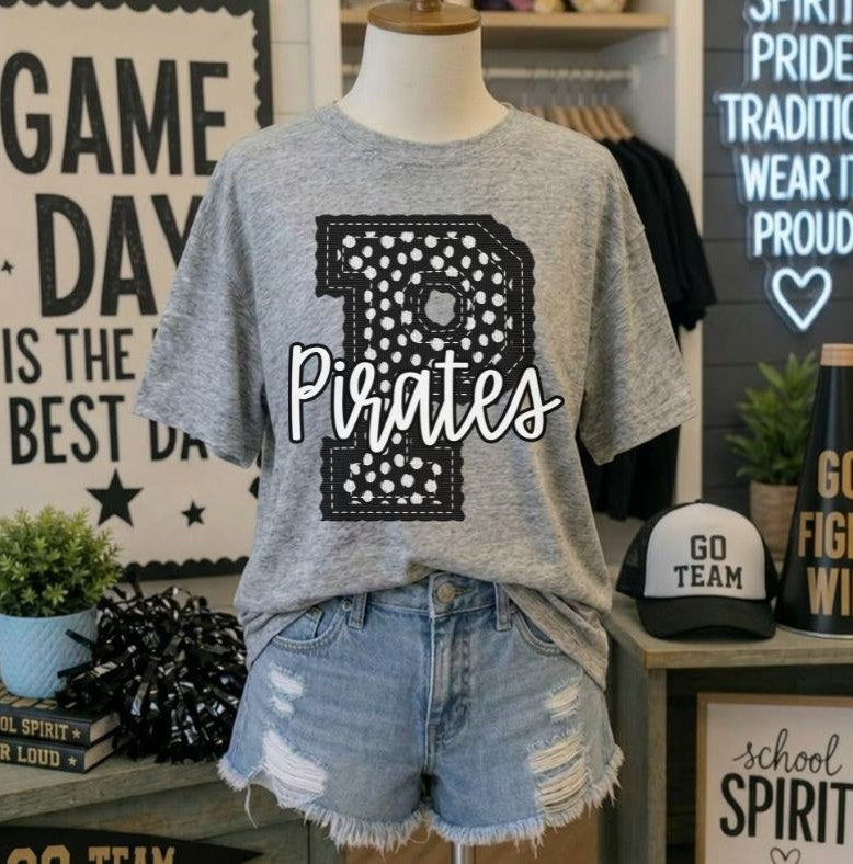Pirates - Black Letter P dots (Letterman Stitch Mascot) - DTF