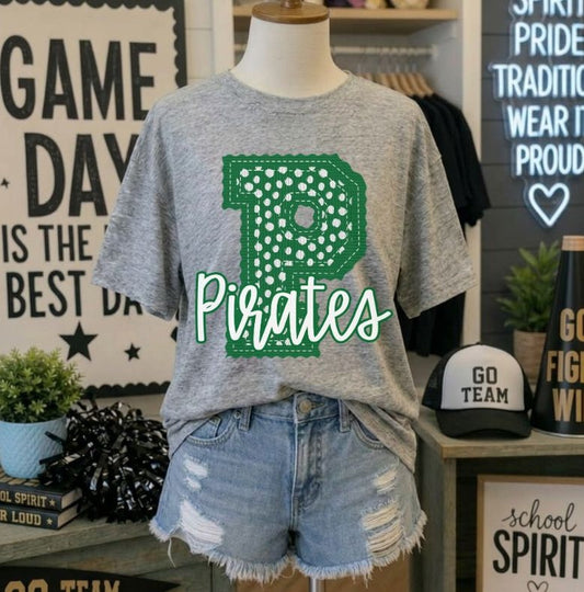 Pirates - Kelly Green Letter P dot (Letterman Stitch Mascot) - DTF