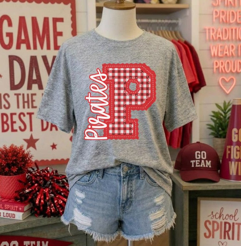 Pirates - Red Letter P gingham (Letterman Stitch Mascot) - DTF