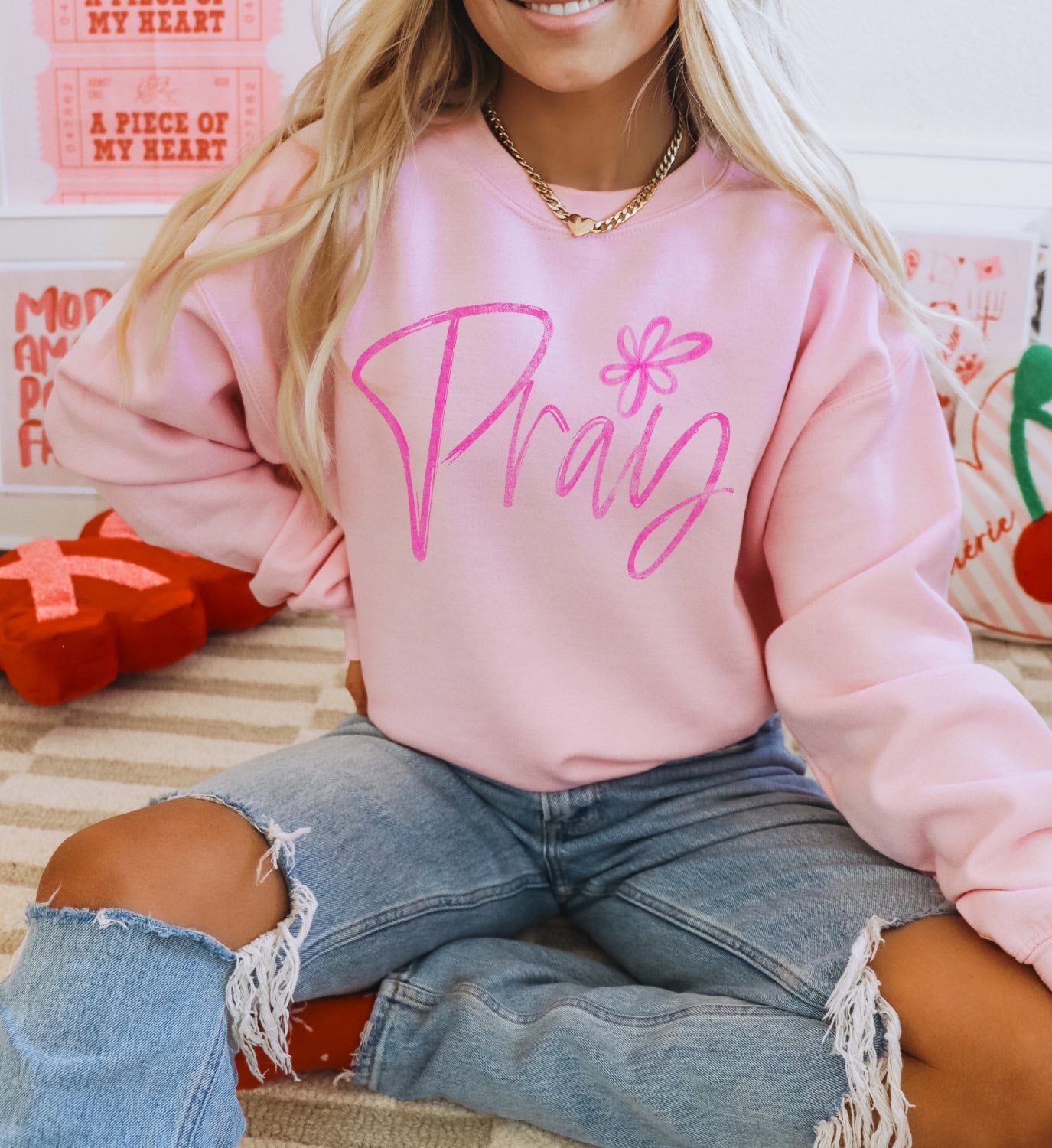 Pray (Pink Chalk Floral) - DTF