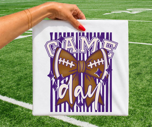 Game Day Football Stripes - Purple/White - DTF