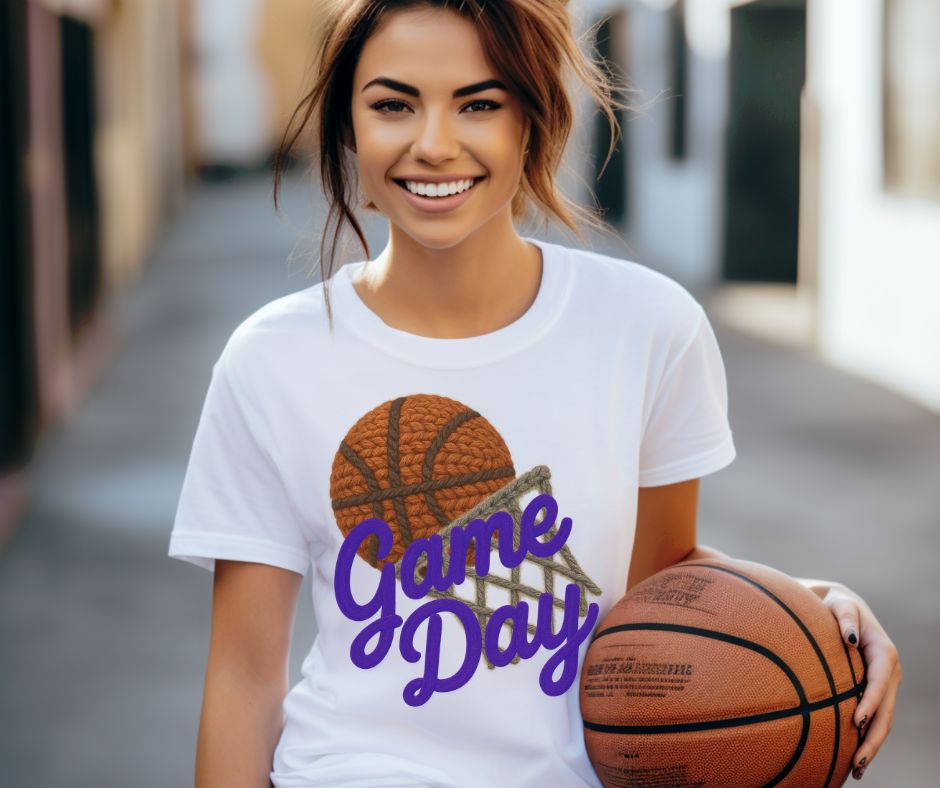 Game Day Basketball (Purple - Faux Yarn) - DTF