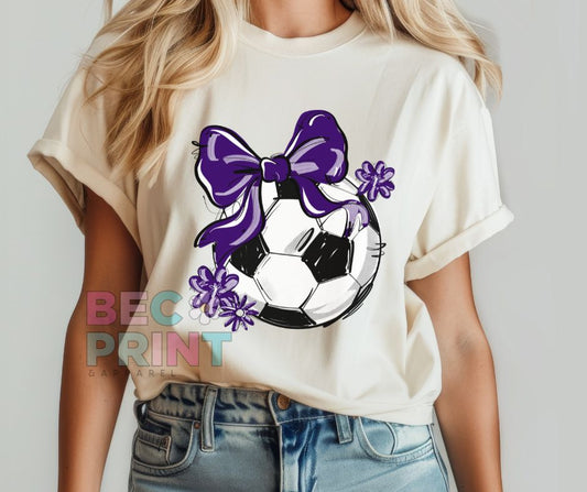 Play Ball Floral Bow - Purple (Soccer) - DTF