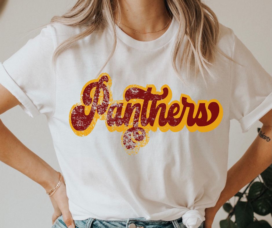 Panthers (retro shadow maroon/deep yellow) - DTF