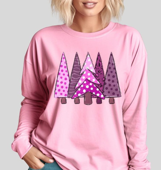 Pink Polka Dotted Christmas Trees - DTF