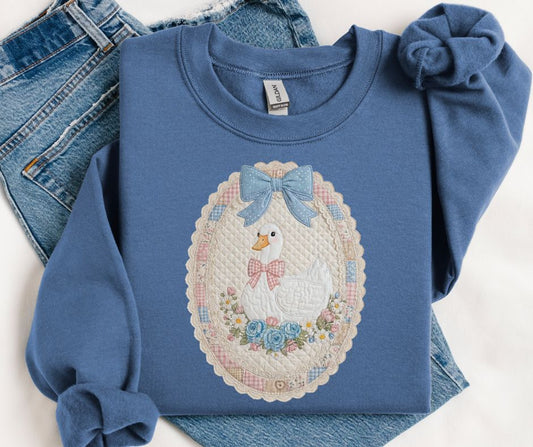 Quilted Patchwork Blue Ribbon Goose - DTF