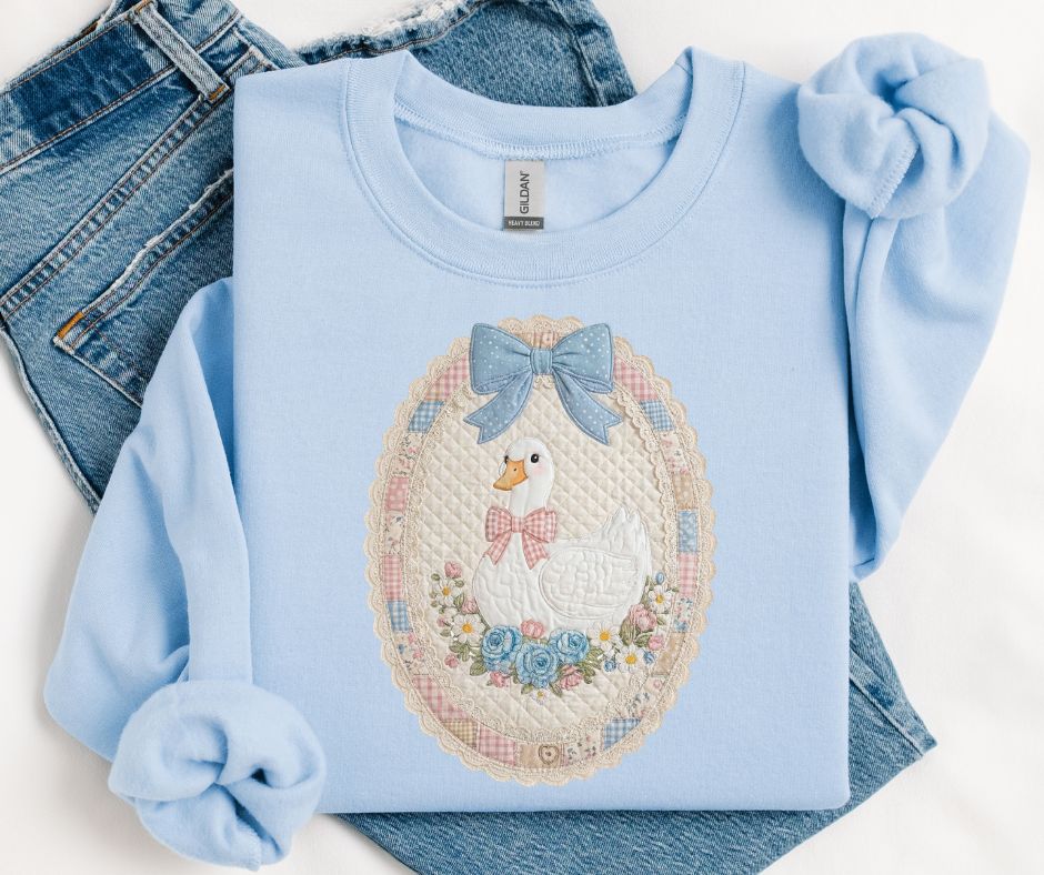 Quilted Patchwork Blue Ribbon Goose - DTF