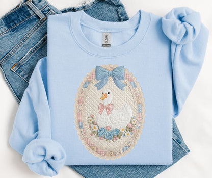Quilted Patchwork Blue Ribbon Goose - DTF