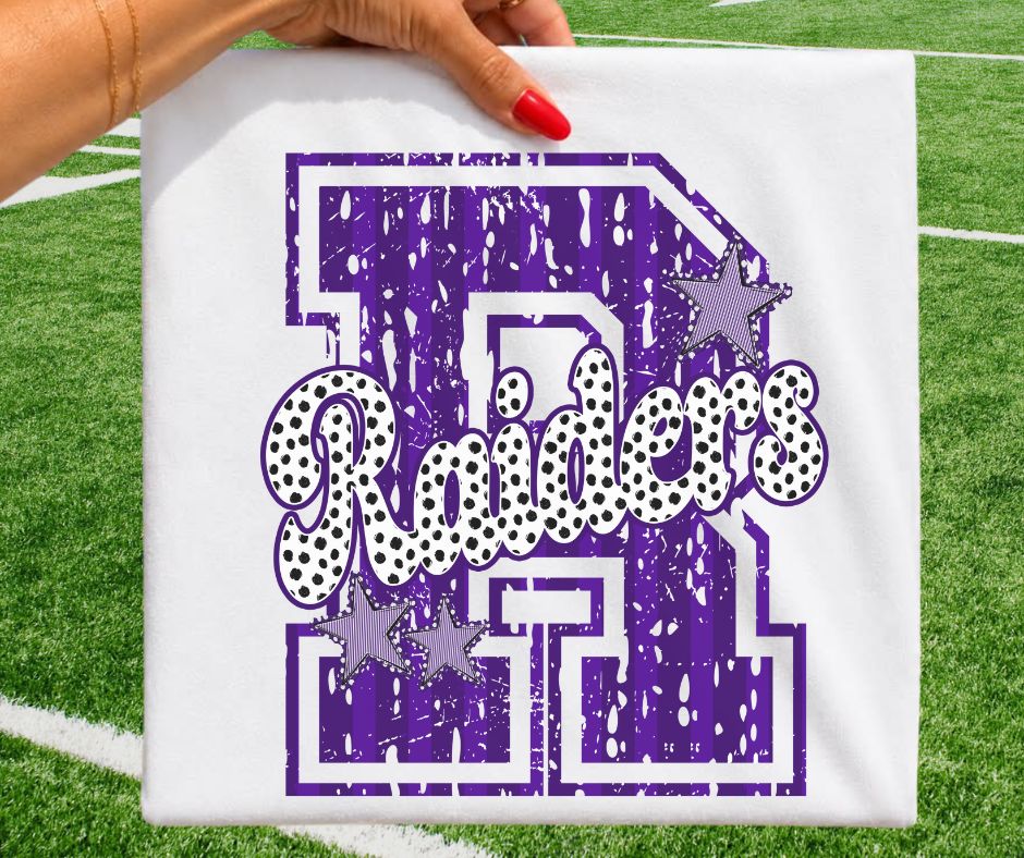 Raiders - Purple/White (Varsity Stripes & Dots Mascot) - DTF