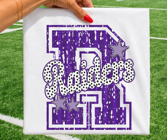 Raiders - Purple/White (Varsity Stripes & Dots Mascot) - DTF