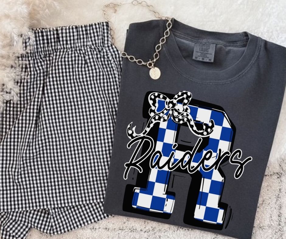Raiders - Royal Blue/Black (Checkered Coquette Mascot)  - DTF