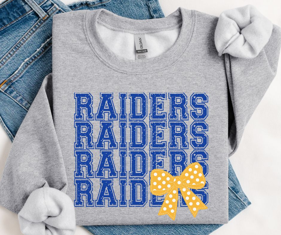 Raiders - Royal Blue/Yellow Gold (Distressed Stacked Mascot Bow) - DTF