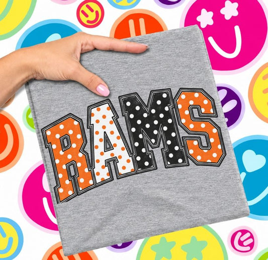 Rams - Orange/Black (Sketched Arch Polka Dot Mascots) - DTF