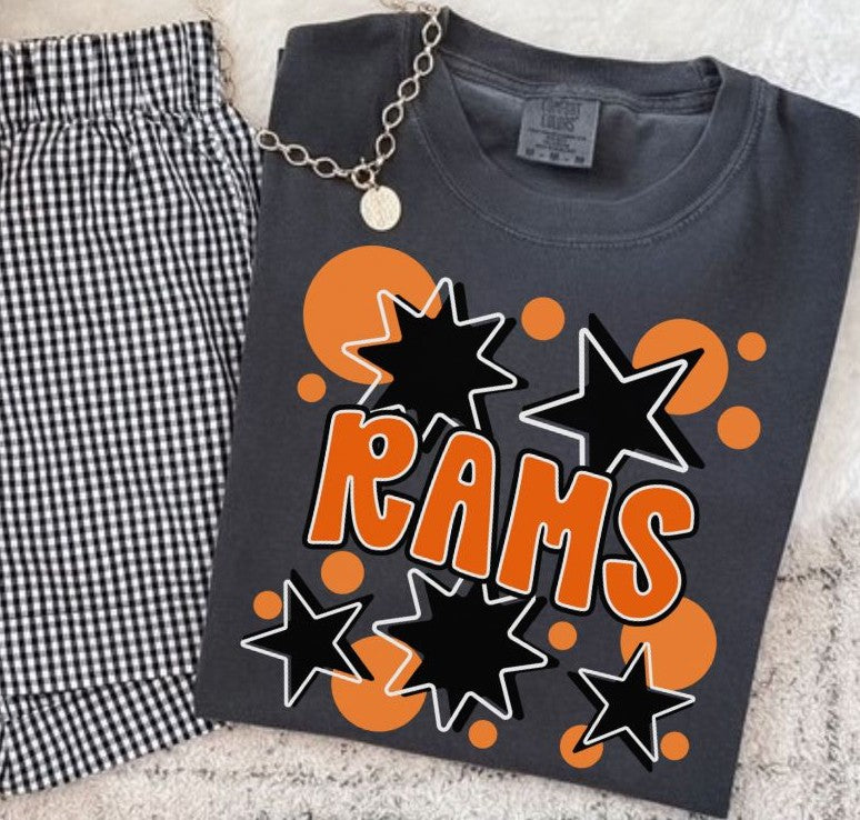 Rams - Orange/Black (Bubbles & Stars Mascot) - DTF