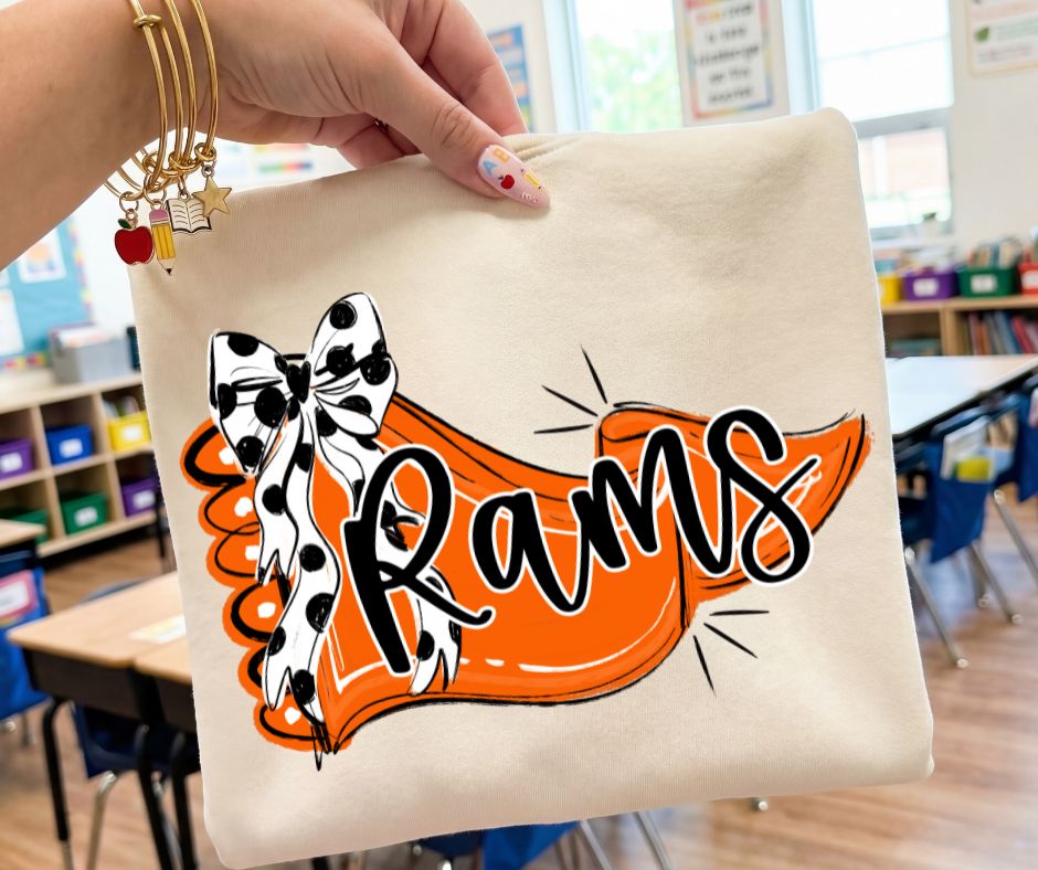 Rams - Orange/Black (Scalloped Pennant Bow Accent Mascot) - DTF