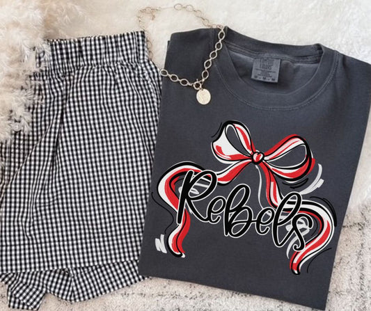 Rebels - Red/White (Ribbon Sports Bow School Spirit) - DTF