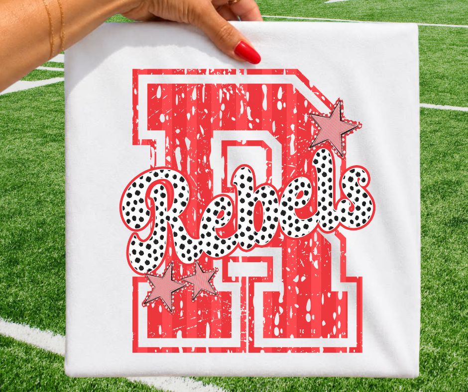 Rebels - Red/White (Varsity Stripes & Dots Mascot) - DTF