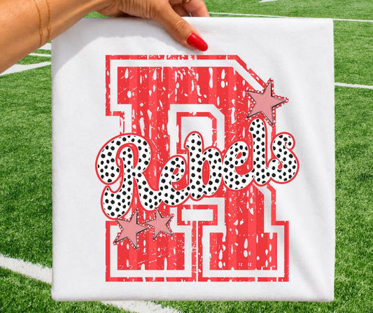 Rebels - Red/White (Varsity Stripes & Dots Mascot) - DTF
