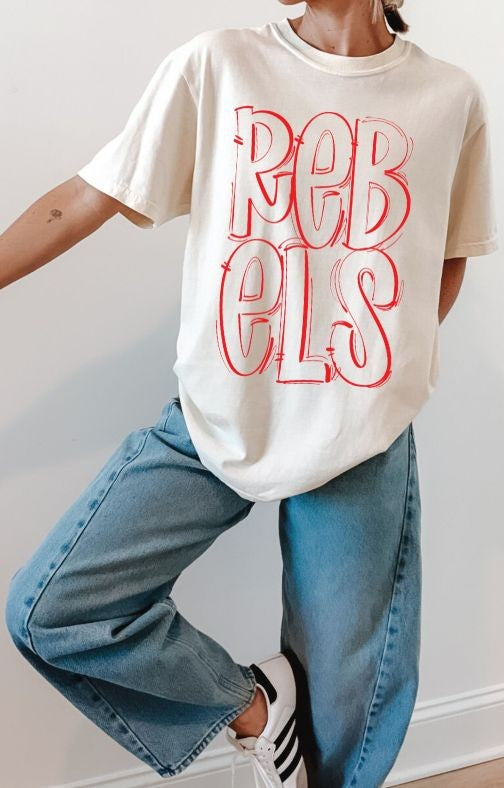 Rebels - Red Outline (Spaced Out School Spirit) - DTF