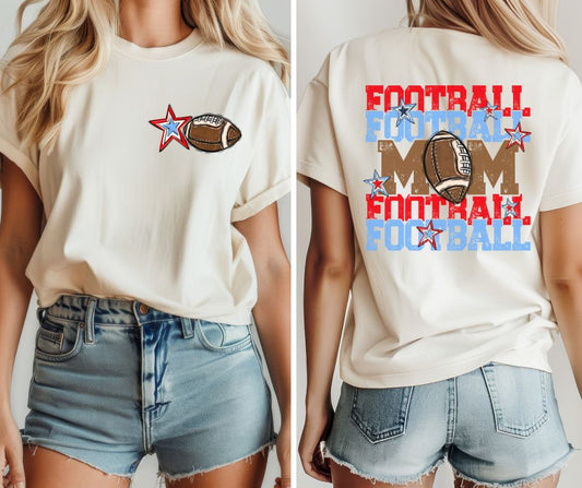Football Mom - Red/Columbia Blue (2-in-1 front/back design) - DTF