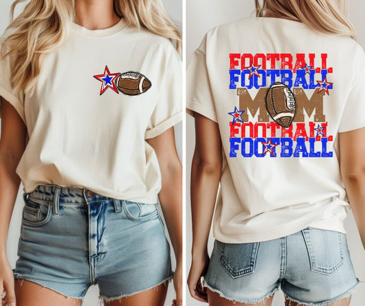 Football Mom - Red/Royal Blue (2-in-1 front/back design) - DTF