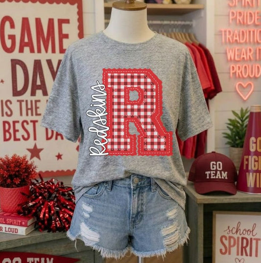Redskins - Red Letter R gingham (Letterman Stitch Mascot) - DTF
