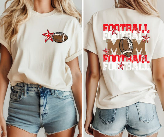 Football Mom - Red/White (2-in-1 front/back design) - DTF