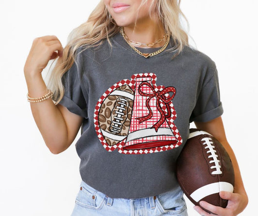 Megaphone & Football Leopard Check (Red) - DTF